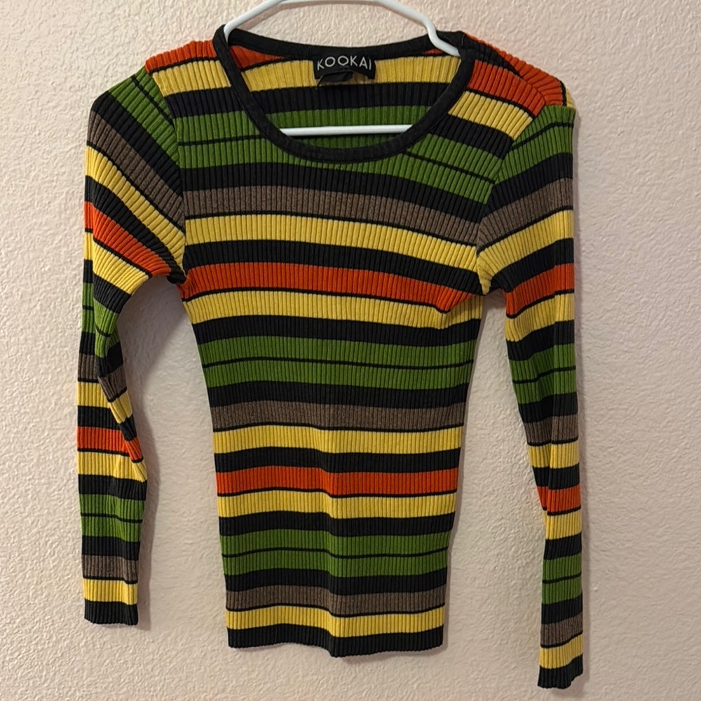 Kookai Vibrant Striped Ribbed Blouse